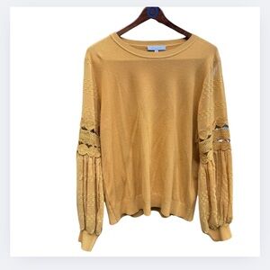 Mustard yellow embroidered blouson sleeved sweater